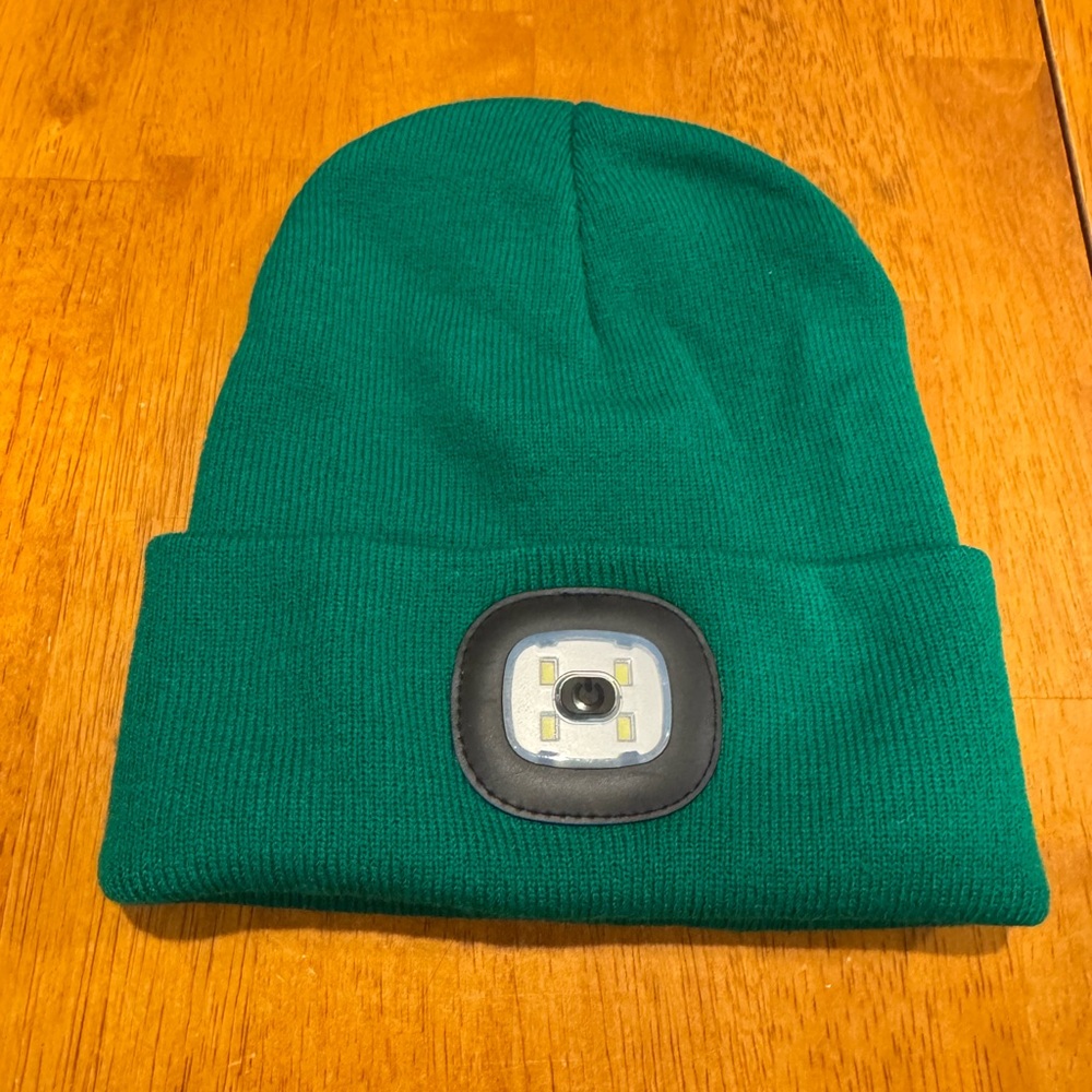 NWOT Green Beanie with LED Light